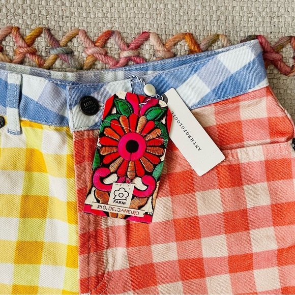 NEW Anthro FARM Rio Gingham Jean Shorts - Picture 6 of 7